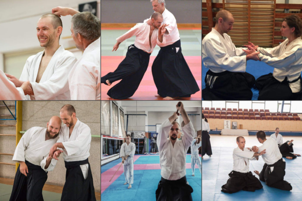 several pictures of teacher doing aikido